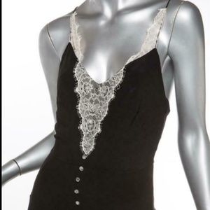 OLIVIER THEYSKENS Silk Black Hem Lace Detail Sleeveless Slip Long DRESS